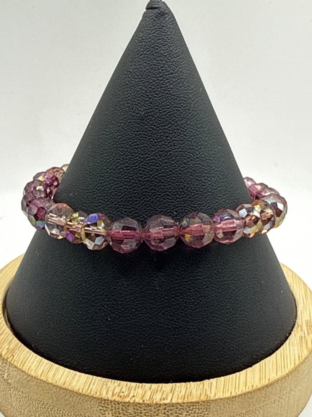 Faceted Purple Crystal Beaded Bracelet Iridescent Amethyst Colored Stackable Vib